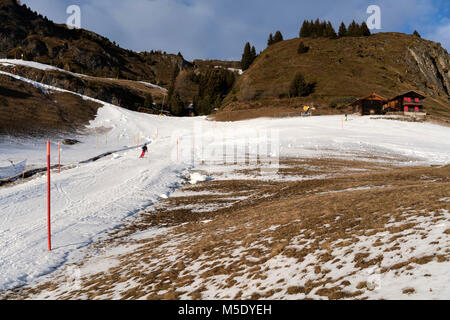 Manque de neige, la Suisse, le domaine de ski, ski, Valais, Riederalp Banque D'Images