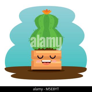 Plante en pot mignon personnage kawaii Illustration de Vecteur