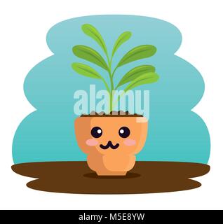 Plante en pot mignon personnage kawaii Illustration de Vecteur