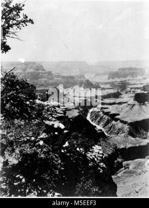 Grand Canyon HistoricPima Point VIEW AVEC DES CHIFFRES, EN BAISSE, DU CANYON ET MOJAVE ENTRE POINTS DE PIMA, LE PARC NATIONAL DU GRAND CANYON. Banque D'Images