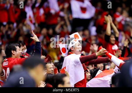 Kanagawa, Japon. Feb 22, 2018. Fans (JPN) Basket-ball : Coupe du Monde de la FIBA 2019 Premier tour qualificatif asiatique entre le Japon 69-70 Taipei chinois à Yokohama International Piscine à Kanagawa, Japon . Credit : Naoki Nishimura/AFLO/Alamy Live News Banque D'Images