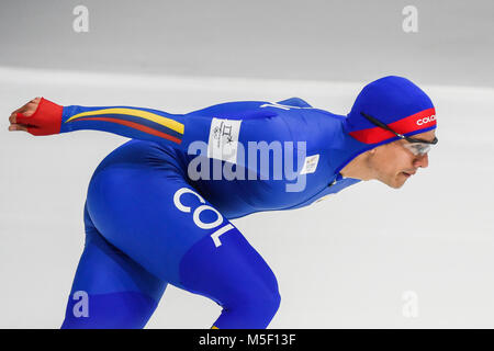 23 février 2018 : Pedro Causil Â de Colombie. à 1000 mètres aux Jeux olympiques d'hiver patinage de Gangneung, Corée du Sud. Ulrik Pedersen/CSM Banque D'Images
