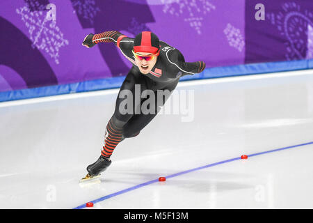 23 février 2018 : Yang Tao de Â Chine 1000 mètres aux Jeux olympiques d'hiver patinage de Gangneung, Corée du Sud. Ulrik Pedersen/CSM Banque D'Images