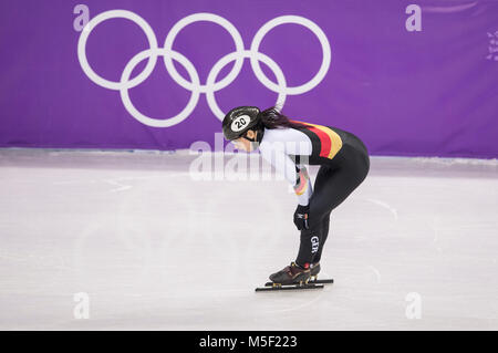 Bianca WALTER (GER), déçu, enttauscht, Enttauschung Enttaeuschung, patinage de vitesse courte piste der Frauen, Viertelfinale, patinage de vitesse courte piste - 1000m dames 1 quart de Gangneung Ice Arena am 22.02.2018, Olympische Winterspiele 2018, vom 09.02. - 25.02.2018 à PyeongChang/ Suedkorea. Dans le monde d'utilisation | Banque D'Images