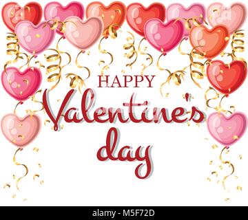 Schéma des ballons en forme de coeur avec des rubans d'or différentes couleurs balloon vector illustration avec place pour votre texte isolé sur blanc backgroun Illustration de Vecteur