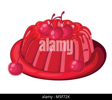 Transparent red cherry jelly tarte sur une assiette décorée de fruits dessert gélatine cherry vector illustration isolé sur fond blanc site web page Illustration de Vecteur