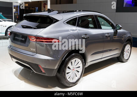 Bruxelles - 10/01/2018 : Jaguar E-Pace SUV compact performance voiture présentée au salon de l'Automobile de Bruxelles. Banque D'Images