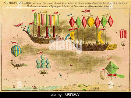 L'aéronautique historique, des ballons et des machines volantes - Une illustration de la manière française ballons pourraient être utilisés pour le combat aérien dans une guerre Banque D'Images