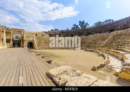 Vue sur le théâtre romain dans la ville antique de Bet Shean, maintenant un parc national. Le Nord d'Israël Banque D'Images