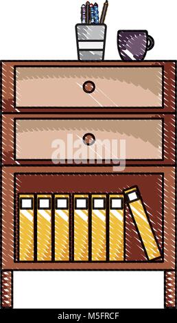 Cabinet râpé fichier archive avec tasse à café et books vector illustration Illustration de Vecteur