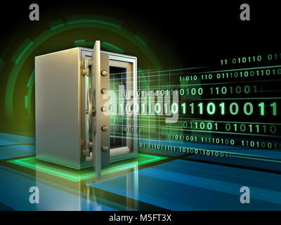 Flux d'entrée de code binaire d'un coffre-fort. 3D illustration. Banque D'Images