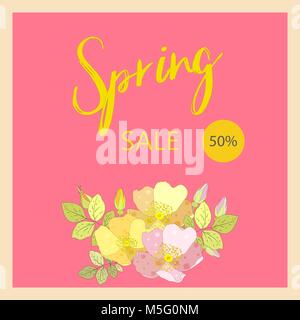 Vente de printemps, la vente de bannières, affiches, Flyer Vente Vente vecteur. Les cartes élégantes avec des fleurs multicolores. Illustration de Vecteur