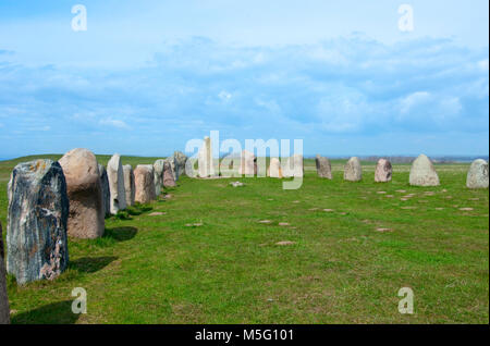 Ales stenar Ale's Stones, site archéologique du sud de la Suède. Banque D'Images