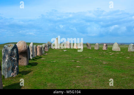 Ales stenar Ale's Stones, site archéologique du sud de la Suède. Banque D'Images