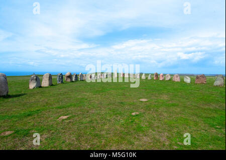 Ales stenar Ale's Stones, site archéologique du sud de la Suède. Banque D'Images