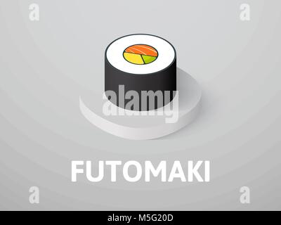 Futomaki icône isométrique, isolée sur un fond de couleur Illustration de Vecteur