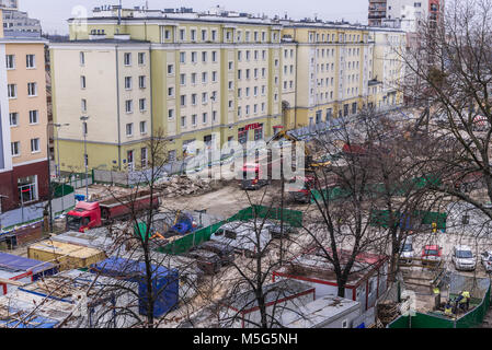 Site de construction de Mlynow Gare de deuxième ligne de métro M2 à Wola district de Varsovie, Pologne Banque D'Images