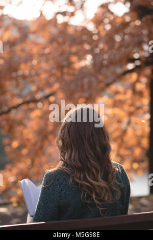 Femme lisant un livre dans le parc Banque D'Images