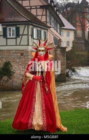 Carnaval vénitien de Schwäbisch Hall et une petite ville médiévale en Allemagne. Le festival est appelé Hallia Venezia. Banque D'Images