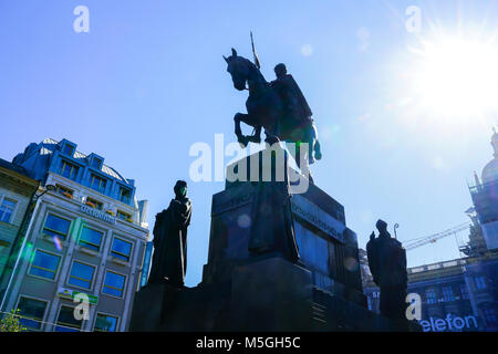 PRAGUE, RÉPUBLIQUE CZECHJ - août 30, 2017 ; ossature statue de Venceslas Roi historique sur le cheval à l'extrémité de la Place Venceslas dans le centre public d'ec européenne Banque D'Images