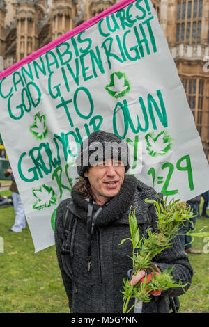 Londres, Royaume-Uni. 23 Février, 2018. Benficiaries potentiels d'un changement de la loi - une manifestation devant le Parlement à appuyer le projet de loi du député Paul Flynn de rééchelonner et dépénaliser le Cannabis Médical - Le projet de loi est appelé 'la loi' Elizabeth Brice après un Multiple Sclerosis Patient décédé en 2011. Elle était une militante de longue date qui a commencé la succursale britannique de l'Alliance pour le Cannabis Thérapeutique. L'événement a été organisé par l'Alliance des patients. Crédit : Guy Bell/Alamy Live News Banque D'Images