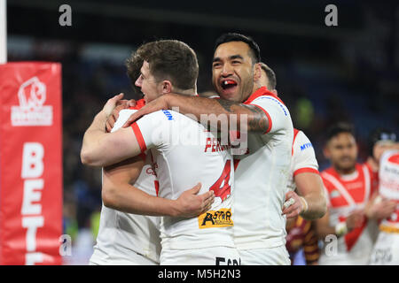 Huddersfield, UK. Feb 23, 2018. John Smiths Stadium, Huddersfield, Angleterre ; Betfred Super League rugby, Huddersfield Giants contre St Helens ; Jon Wilkin de St Helens célèbre son crédit d'essayer : Nouvelles Images/Alamy Live News Banque D'Images