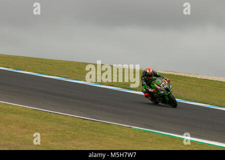 Samedi, 24 février, 2018. Championnat du Monde FIM Superbike. Phillip Island, Australie. Tom Sykes, Kawasaki Racing Team World Superbike. La race 1. 2e place. Banque D'Images