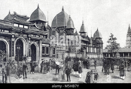 Pavillon de l'Annamite Annam, ancien nom du Vietnam, à l'Exposition Universelle de 1889, Exposition universelle ou d'Exposition Universelle, Paris, France (gravure, 1889) Banque D'Images