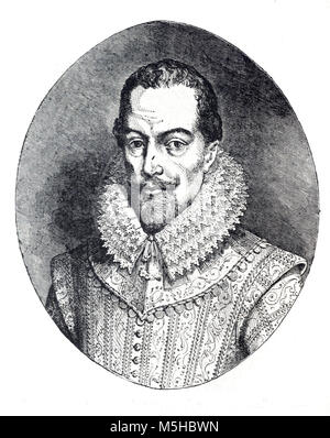 Portrait ovale de Sir Walter Raleigh (1554-1618) Écrivain, poète courtisan et Explorer (gravure, 1889) Banque D'Images