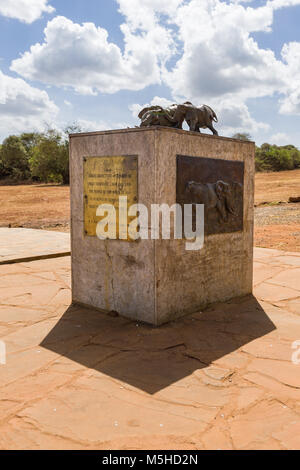 Un mémorial pour commémorer l'incendie de l'ivoire dans le Parc National de Nairobi en 1989, Nairobi, Kenya Banque D'Images