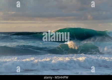 Lumière du soir comme de grandes vagues de construction le long de la côte Nord à Ke'e Beach sur l'île de Kauai. Banque D'Images