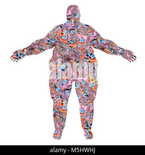 Human Microbiome dans une personne obèse, illustration conceptuelle. Les bactéries formant un corps humain. Banque D'Images