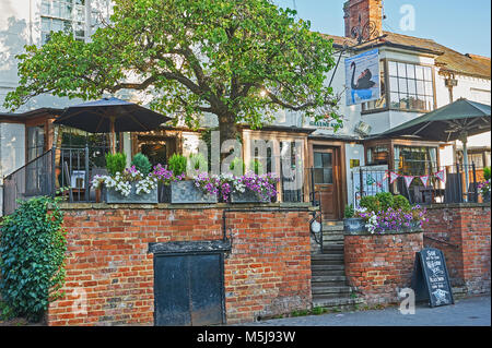 Stratford upon Avon et le célèbre Black Swan ou canard sale pub dans la ville dans le cadre d'un après-midi d'été. Banque D'Images