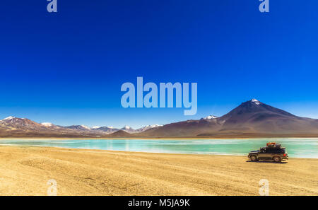 Vue sur lagon vert dans l'Altiplano de Bolivie Banque D'Images