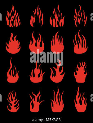 Silhouettes Rouge de feu flammes, set icons Banque D'Images