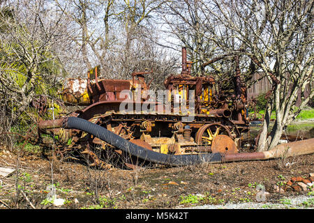 Rusty abandonnés au bulldozer des arbres Banque D'Images