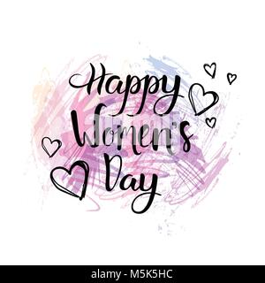 Lettrage dessiné à la main heureuse Journée Femmes Concept Grunge fond coloré Illustration de Vecteur