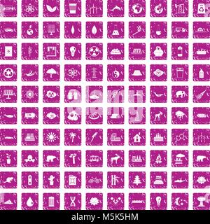 Eco 100 icons set rose grunge Illustration de Vecteur