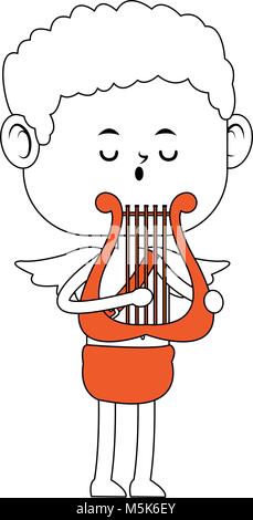 Harpe jouer Cupidon Illustration de Vecteur