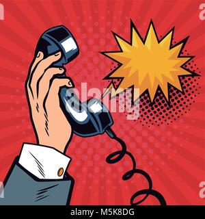 La main avec téléphone pop art cartoon Illustration de Vecteur