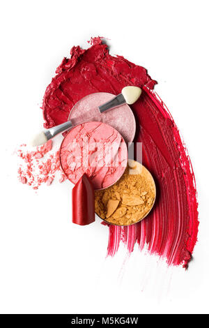 Concept créatif photo d'échantillons de cosmétiques sur fond blanc. Banque D'Images