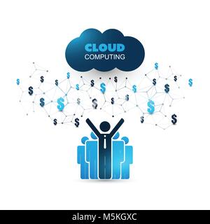 Blue Cloud Computing Design avec d'affaires permanent et icônes - Connexions réseau numérique, technologie Historique Illustration de Vecteur
