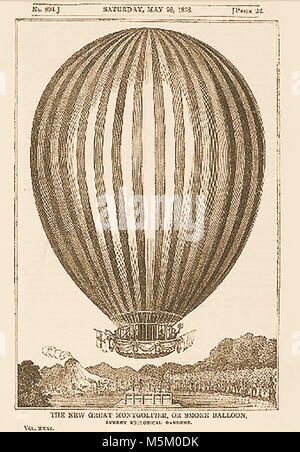 La fumée de Montgolfier ballon 'le miroir de la littérature, de l'amusement & instruction' mai 1838 Banque D'Images