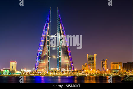 Skyline de Manama dominé par l'immeuble du World Trade Centre. Bahreïn Banque D'Images