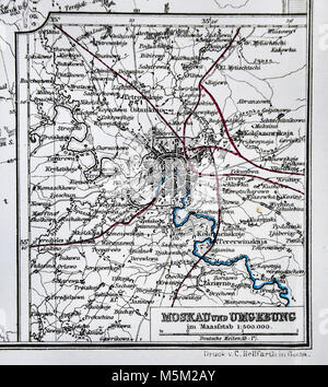 1877 - Carte Mittheilungen Petermann la Russie en Europe, environs de Moscou et du Plan Banque D'Images