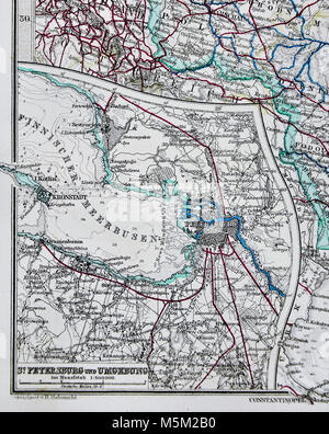 1877 - Carte Mittheilungen Petermann la Russie en Europe, Plan de Saint-Pétersbourg Banque D'Images