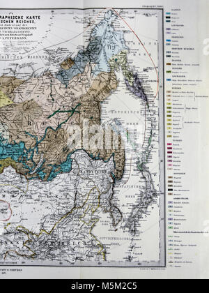 1877 Mittheilungen Petermann Map - carte ethnographique - les races humaines de la Sibérie Russie Asie Banque D'Images