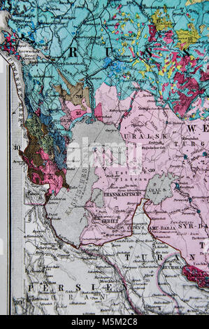 1877 Mittheilungen Petermann Map - carte ethnographique - les races humaines de la Sibérie Russie Asie Banque D'Images