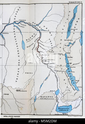 Petermann Mittheilungen 1877 Plan du parcours du fleuve Congo et du lac Tanganika Banque D'Images