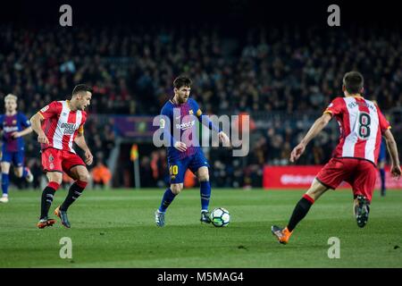 Barcelone, Espagne - 24 février : l'Argentine de Leo Messi du FC Barcelone au cours de la Liga match entre FC Barcelone v Girona au Camp Nou à Barcelone le 24 février 2018. Appuyez sur cordon Banque D'Images